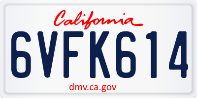 CA license plate 6VFK614