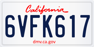 CA license plate 6VFK617