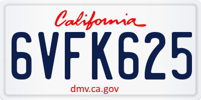 CA license plate 6VFK625