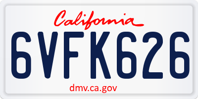 CA license plate 6VFK626