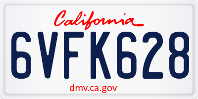 CA license plate 6VFK628