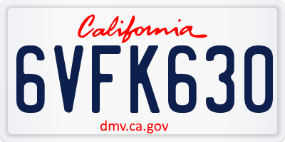 CA license plate 6VFK630