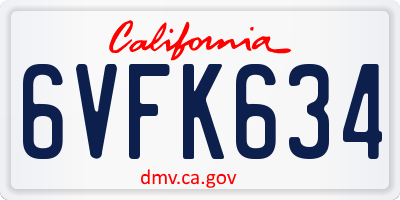 CA license plate 6VFK634