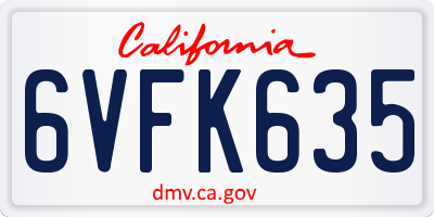 CA license plate 6VFK635