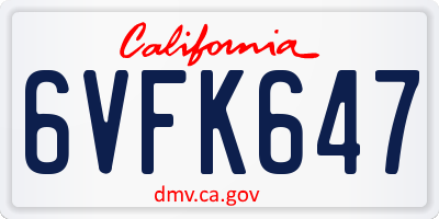 CA license plate 6VFK647