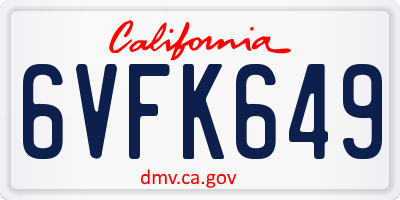 CA license plate 6VFK649