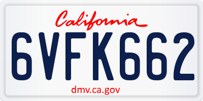CA license plate 6VFK662