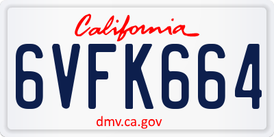 CA license plate 6VFK664