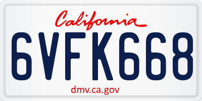 CA license plate 6VFK668