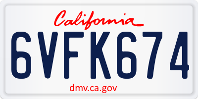 CA license plate 6VFK674