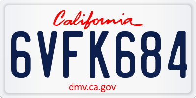 CA license plate 6VFK684
