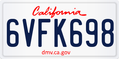 CA license plate 6VFK698