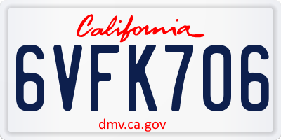 CA license plate 6VFK706