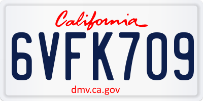 CA license plate 6VFK709