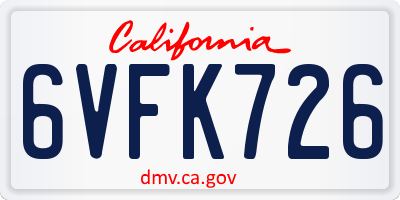 CA license plate 6VFK726