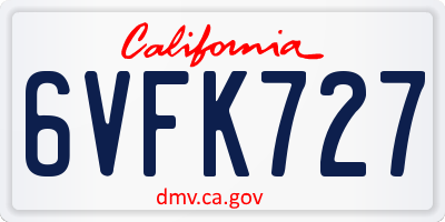 CA license plate 6VFK727
