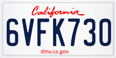 CA license plate 6VFK730
