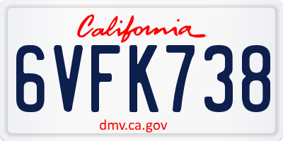 CA license plate 6VFK738