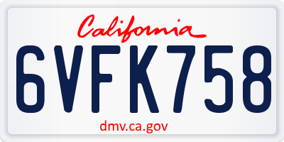 CA license plate 6VFK758