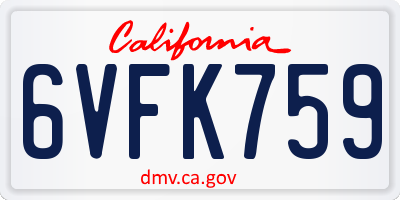CA license plate 6VFK759