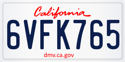 CA license plate 6VFK765