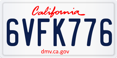 CA license plate 6VFK776