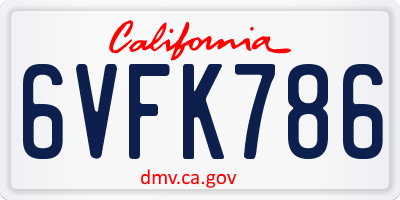 CA license plate 6VFK786