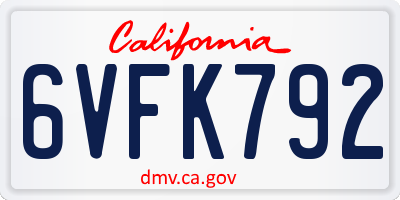 CA license plate 6VFK792