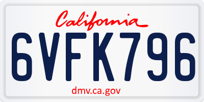 CA license plate 6VFK796