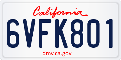 CA license plate 6VFK801