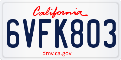 CA license plate 6VFK803