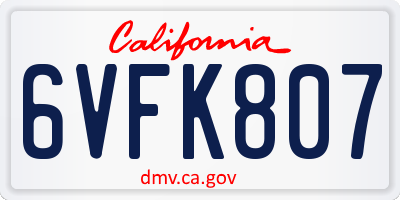 CA license plate 6VFK807