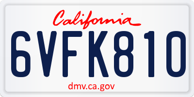 CA license plate 6VFK810