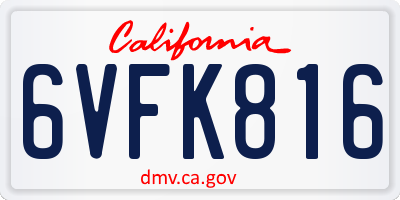 CA license plate 6VFK816