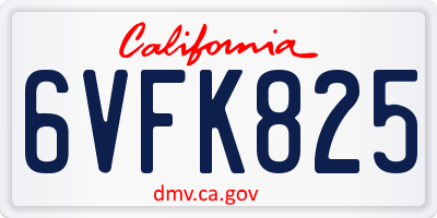 CA license plate 6VFK825