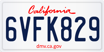 CA license plate 6VFK829
