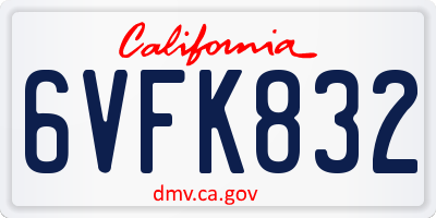 CA license plate 6VFK832