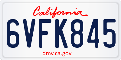 CA license plate 6VFK845