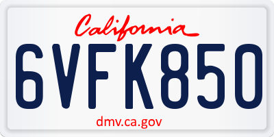 CA license plate 6VFK850