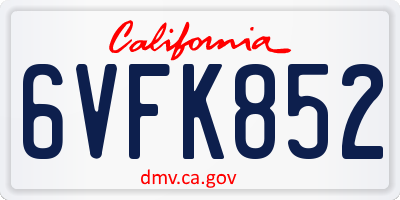 CA license plate 6VFK852