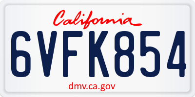 CA license plate 6VFK854