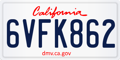 CA license plate 6VFK862