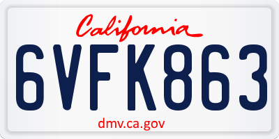 CA license plate 6VFK863