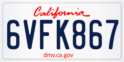 CA license plate 6VFK867