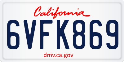 CA license plate 6VFK869