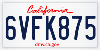 CA license plate 6VFK875
