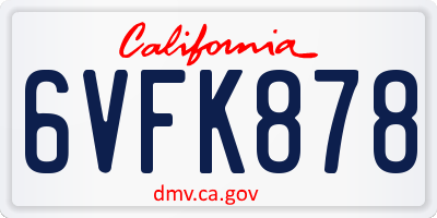 CA license plate 6VFK878