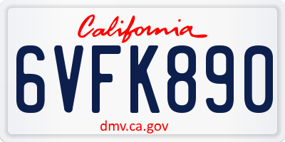 CA license plate 6VFK890