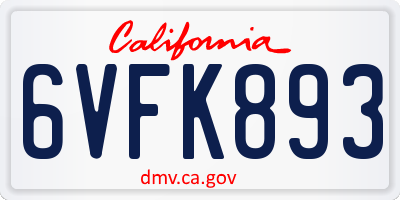 CA license plate 6VFK893