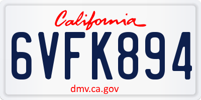CA license plate 6VFK894